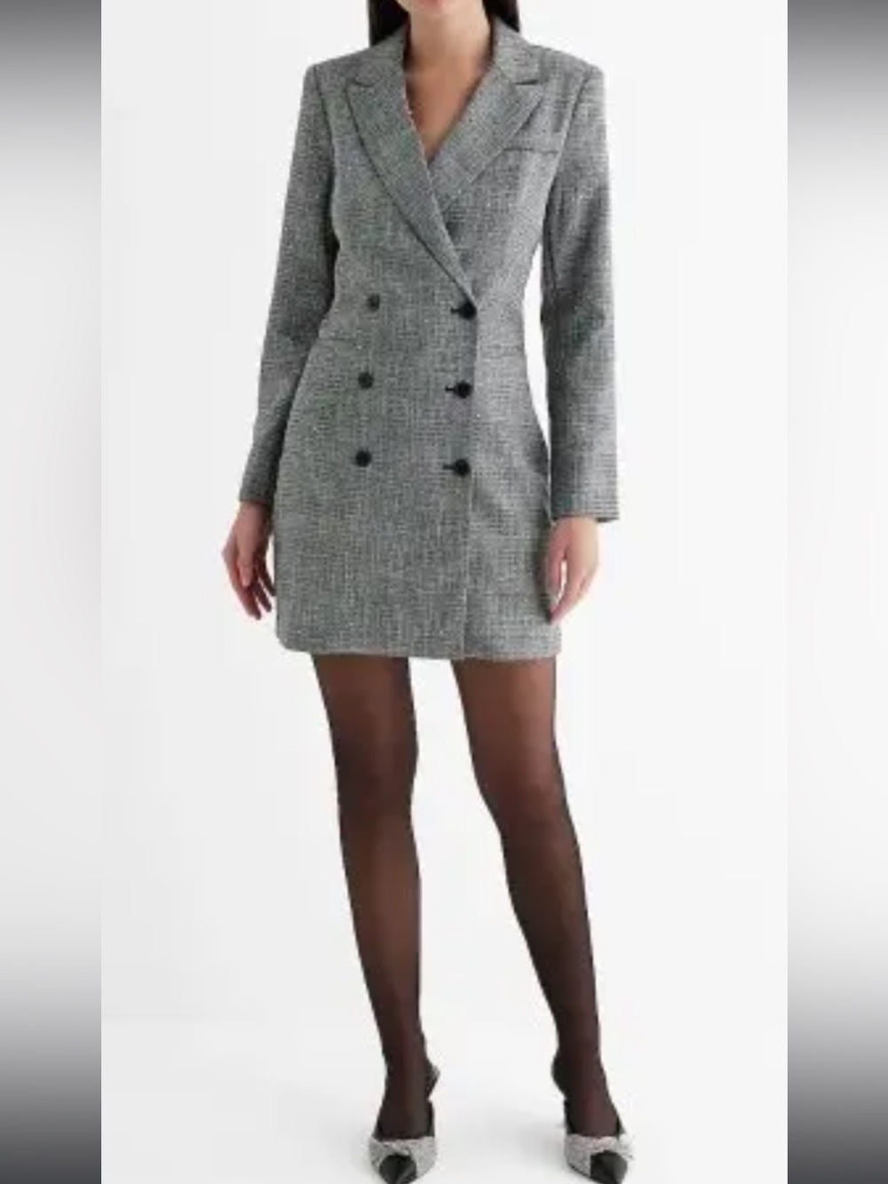 Express Gray Double-Breasted Tweed Blazer Dress
